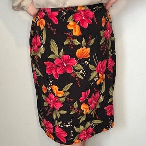 Vintage Kathy Ireland Skirt Women's Extra Large Black Floral Stretch Side Zip XL